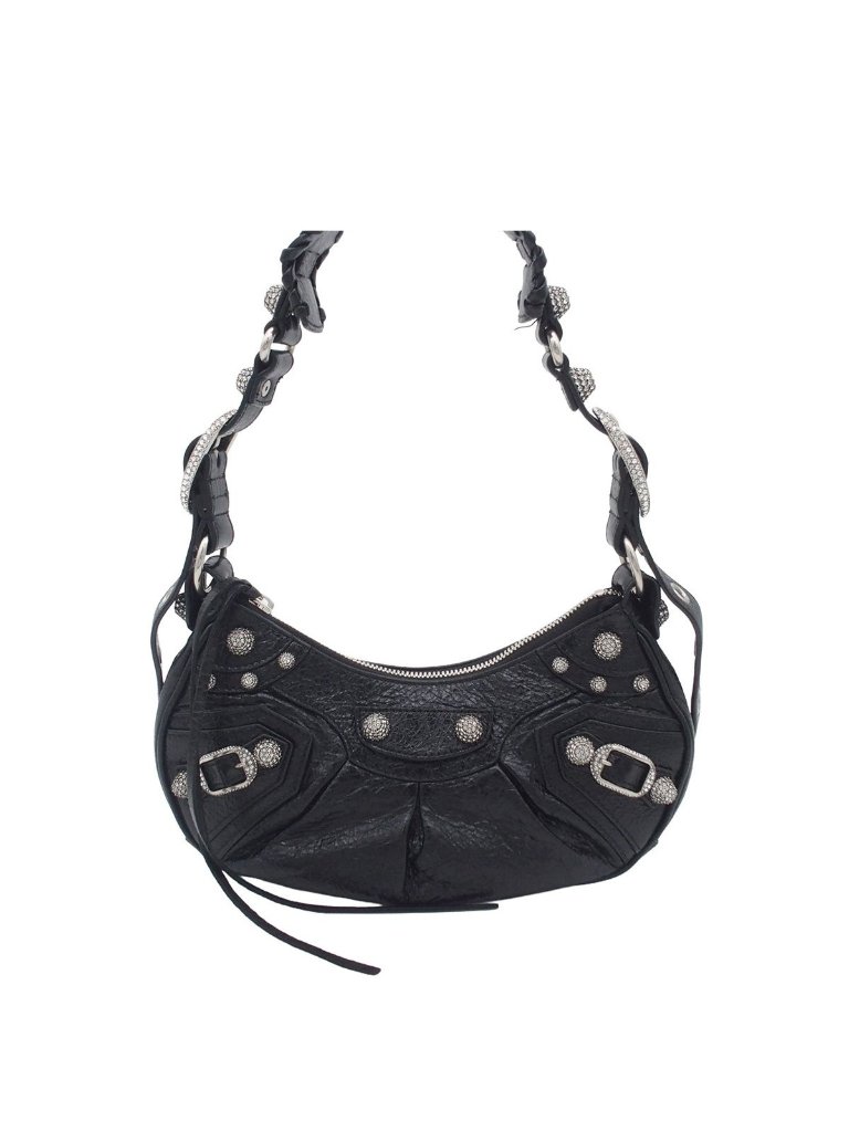 Balenciaga Le Cagole Xs Black Lambskin Shoulder Bag Rhinestone